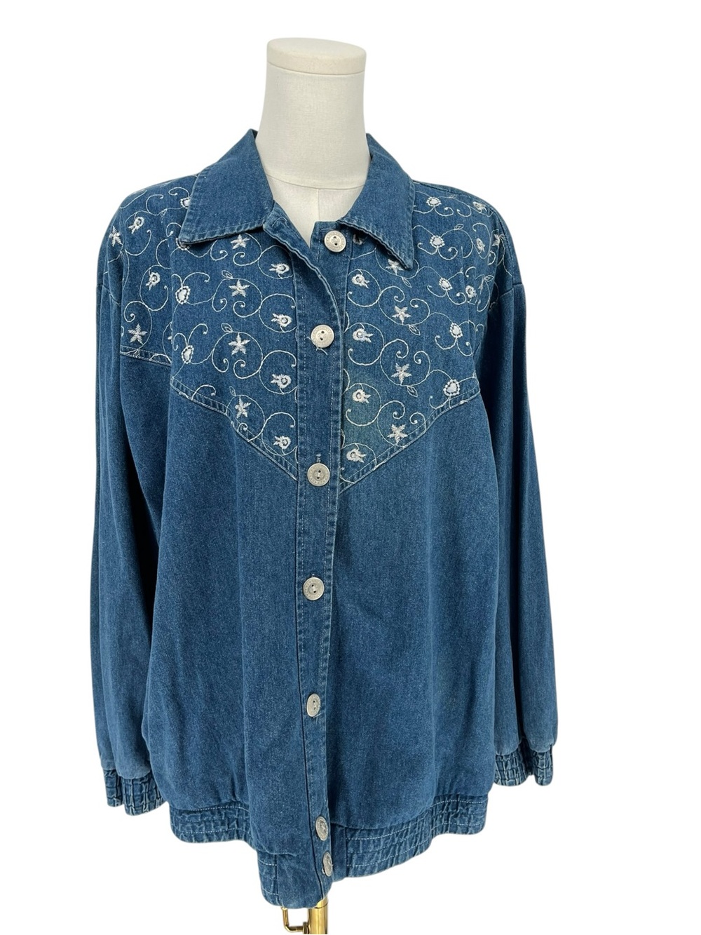 Vintage 90s Teddi Embroidered Denim Jacket Western Yoke XL Grannycore